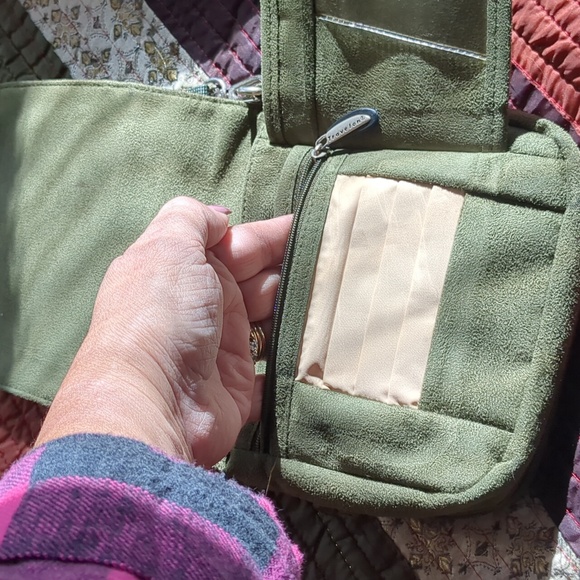 TRAVELON* faux suede sage green crossbody/belt bag w/adj. straps, pouches - Picture 7 of 16